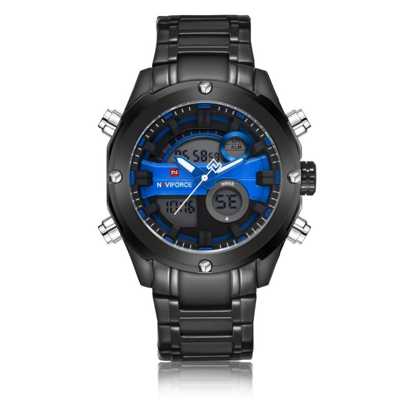 Mode Mænd Dual Display Watch Luksus Rustfri Strap Sport Watch