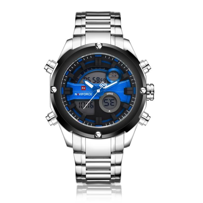 Mode Mænd Dual Display Watch Luksus Rustfri Strap Sport Watch