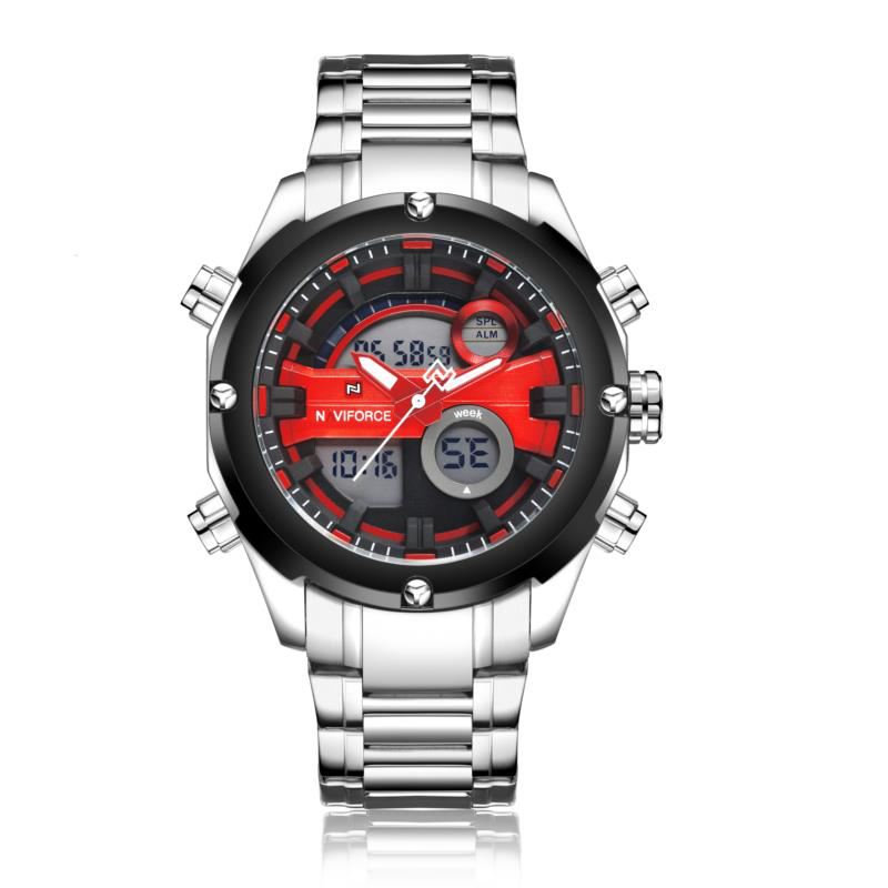 Mode Mænd Dual Display Watch Luksus Rustfri Strap Sport Watch