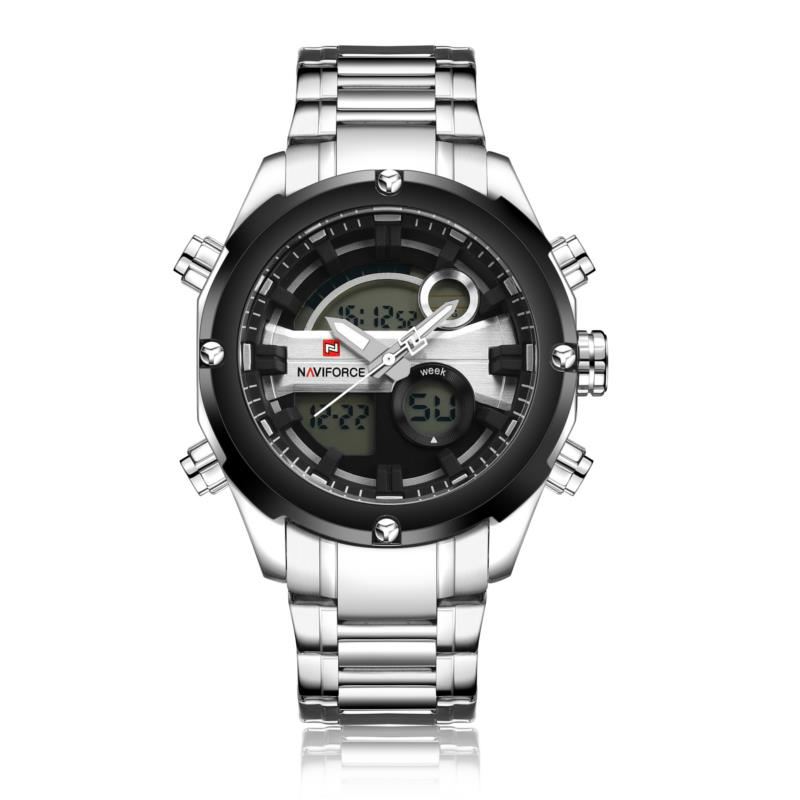 Mode Mænd Dual Display Watch Luksus Rustfri Strap Sport Watch