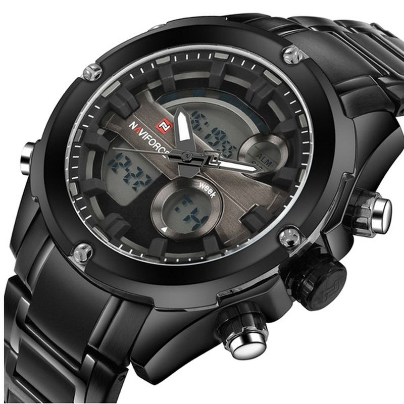 Mode Mænd Dual Display Watch Luksus Rustfri Strap Sport Watch