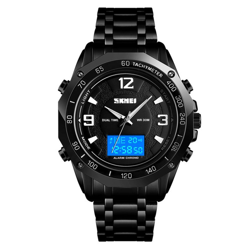 Multifunktionelt Lysende El Lyskalender 3atm Business Herreur Dual Display Digital Watch