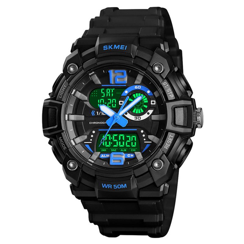 Vandtæt Lysende 3 Gange Multifunktions Baglys Dual Display Herre Watch Digital Watch