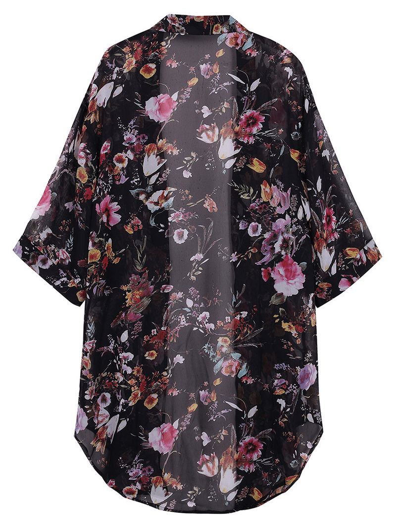 Bohemian Kvinder Floral Chiffon Bikini Smock Sheer Cardigan