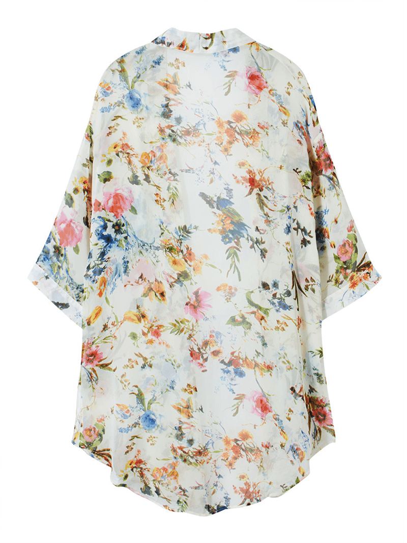 Bohemian Kvinder Floral Chiffon Bikini Smock Sheer Cardigan