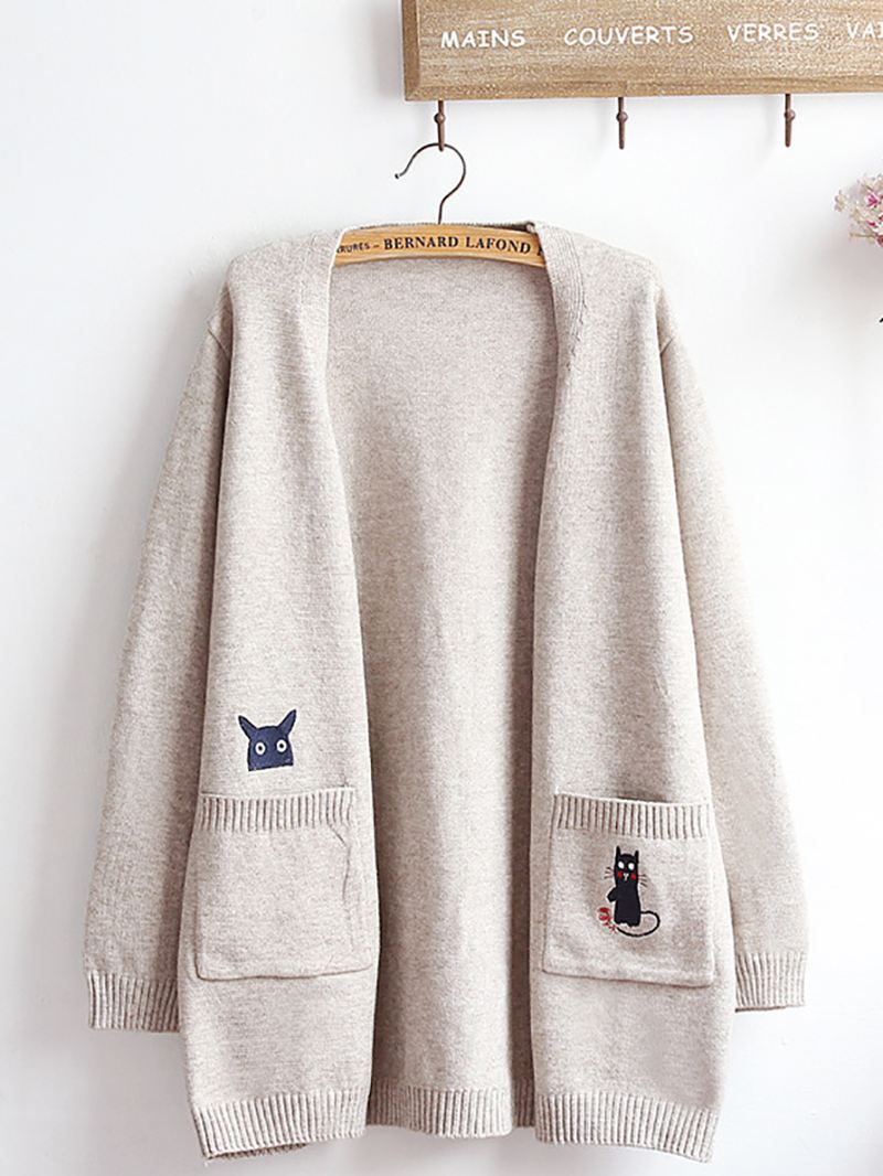 Broderi Kat Strik Long Sweater Cardigans