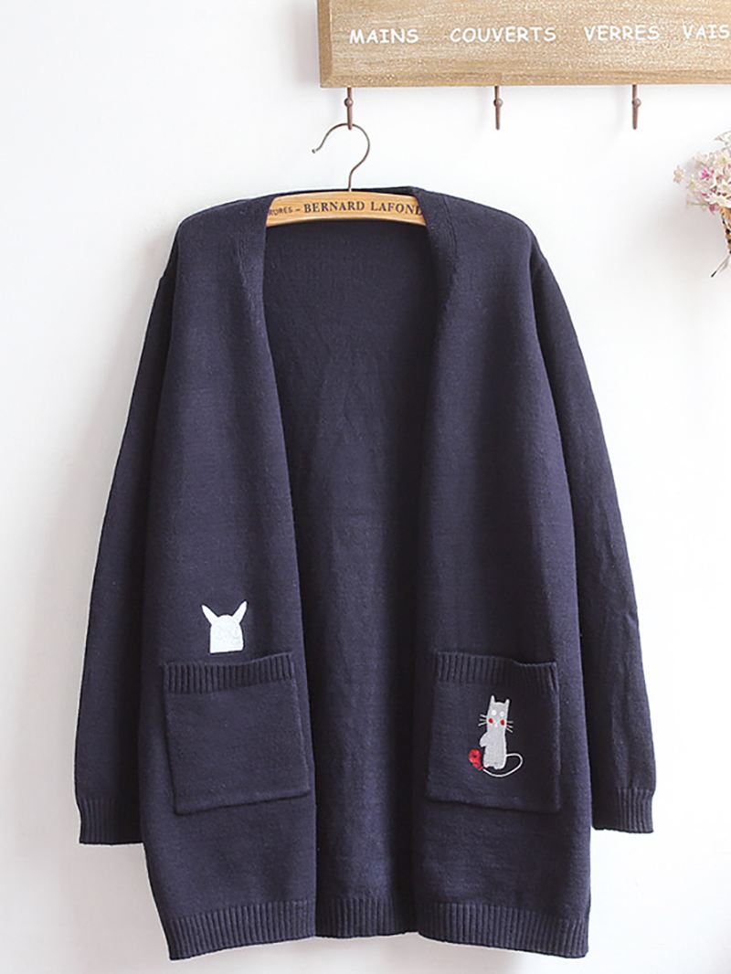 Broderi Kat Strik Long Sweater Cardigans