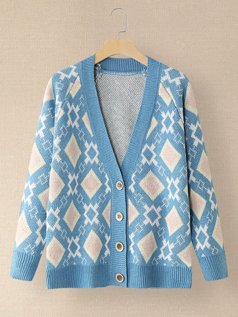 Kvinder Argyle Mønster Geometrisk Strikket Casual Animeret Knap Cardigan