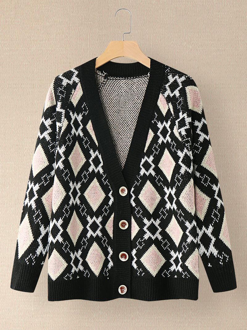 Kvinder Argyle Mønster Geometrisk Strikket Casual Animeret Knap Cardigan