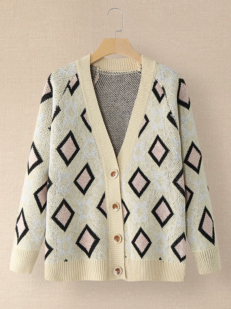 Kvinder Argyle Mønster Geometrisk Strikket Casual Animeret Knap Cardigan