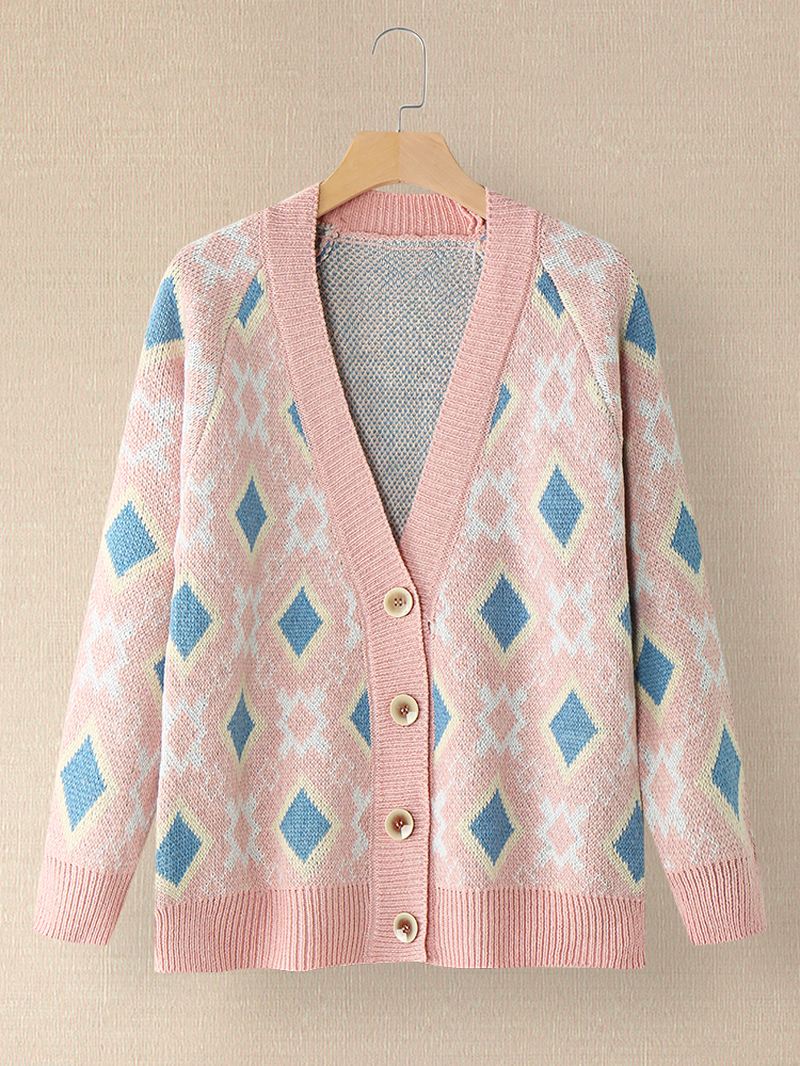 Kvinder Argyle Mønster Geometrisk Strikket Casual Animeret Knap Cardigan