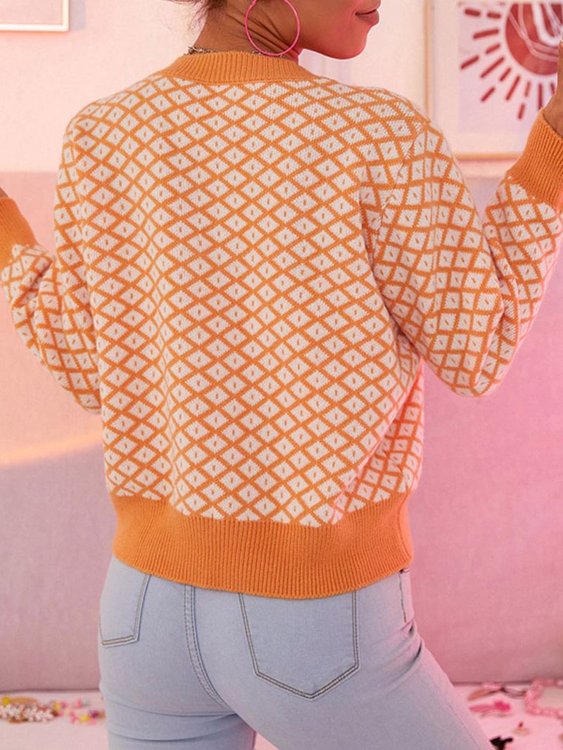 Kvinder Diamond Square Pattern Geometrisk Literal Crop Top Cardigan