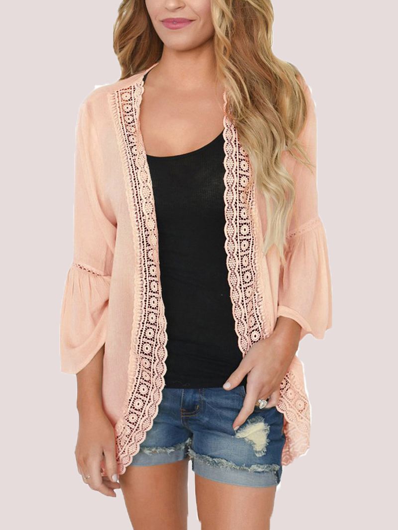 Kvinder Ensfarvet Blonde Trim Lette Cardigans