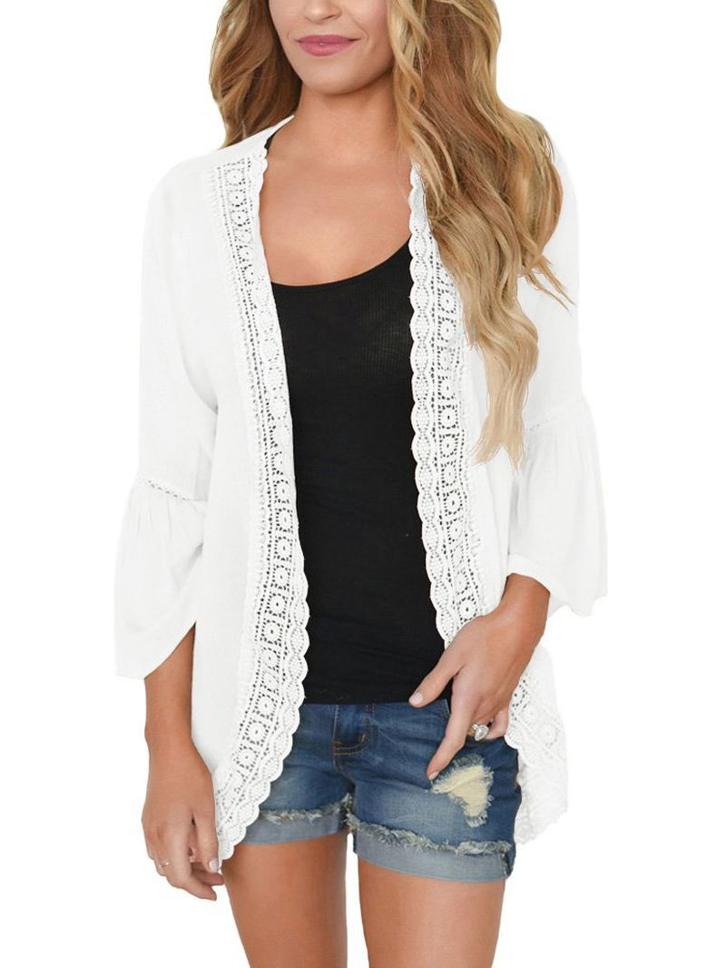 Kvinder Ensfarvet Blonde Trim Lette Cardigans