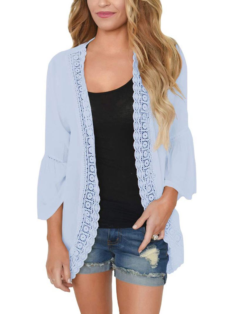 Kvinder Ensfarvet Blonde Trim Lette Cardigans