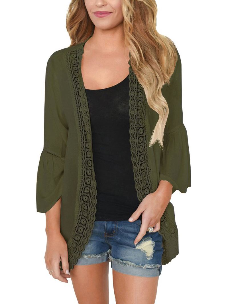 Kvinder Ensfarvet Blonde Trim Lette Cardigans