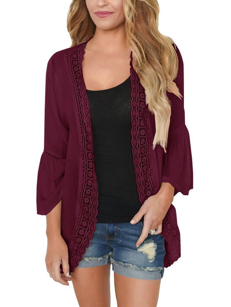 Kvinder Ensfarvet Blonde Trim Lette Cardigans