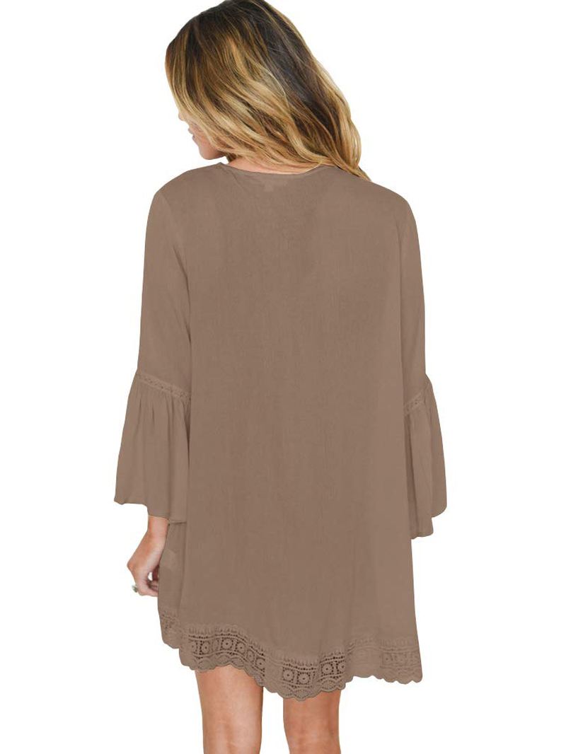 Kvinder Ensfarvet Blonde Trim Lette Cardigans