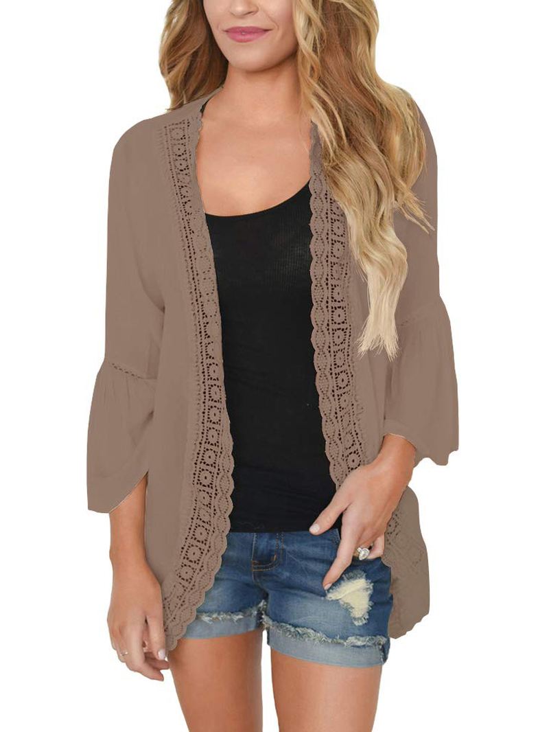 Kvinder Ensfarvet Blonde Trim Lette Cardigans