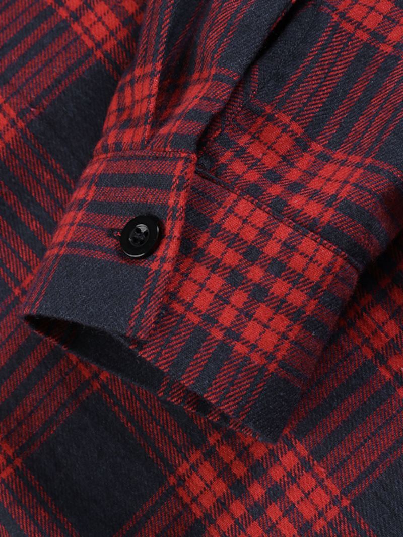 Kvinder Plaid Retro Knap Manchetter Split Sidelommer Revers Langærmet Skjortekjole Cardigan