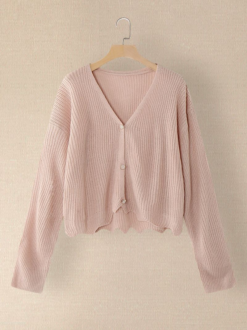 Kvinder Solid Simple Mild Pink Uregelmæssig Hem Daily Wear Strikket Cardigan