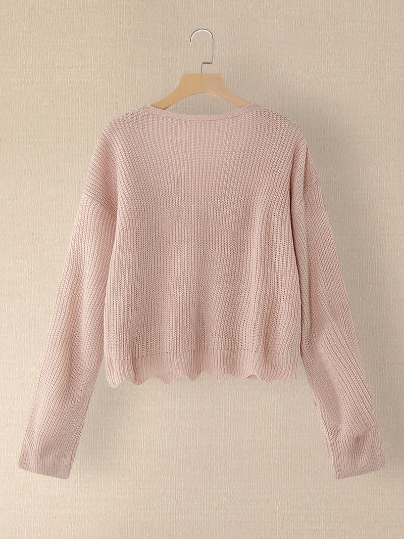 Kvinder Solid Simple Mild Pink Uregelmæssig Hem Daily Wear Strikket Cardigan