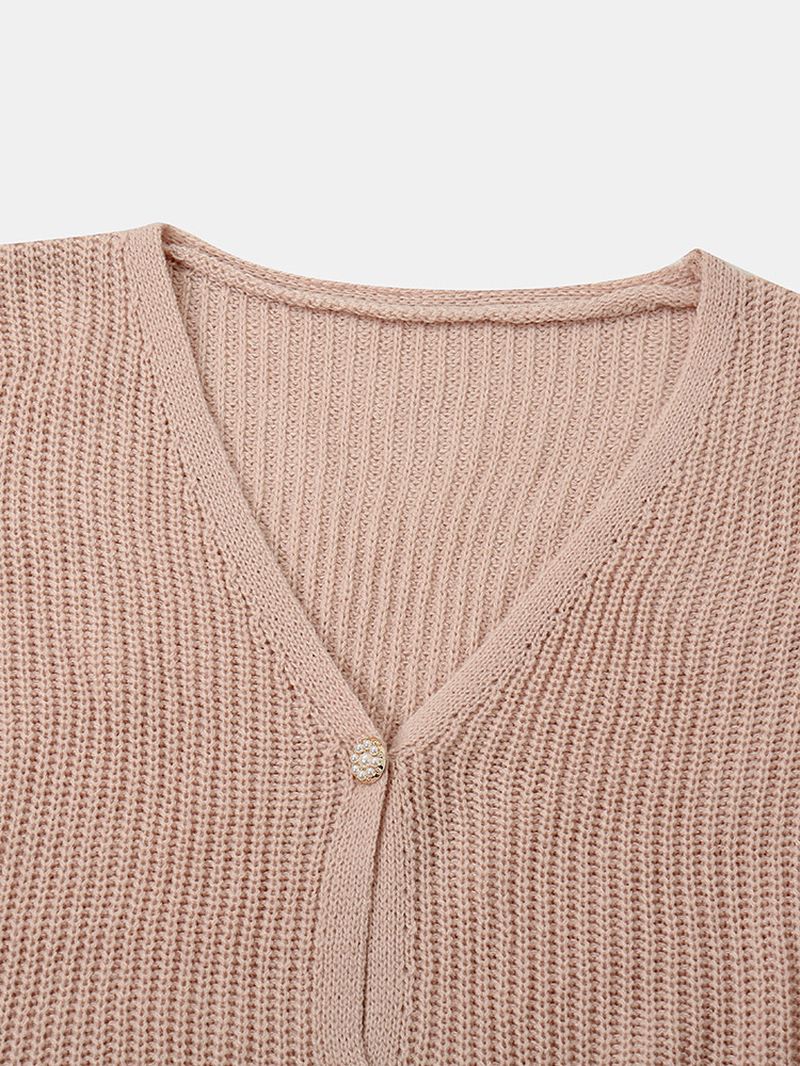 Kvinder Solid Simple Mild Pink Uregelmæssig Hem Daily Wear Strikket Cardigan