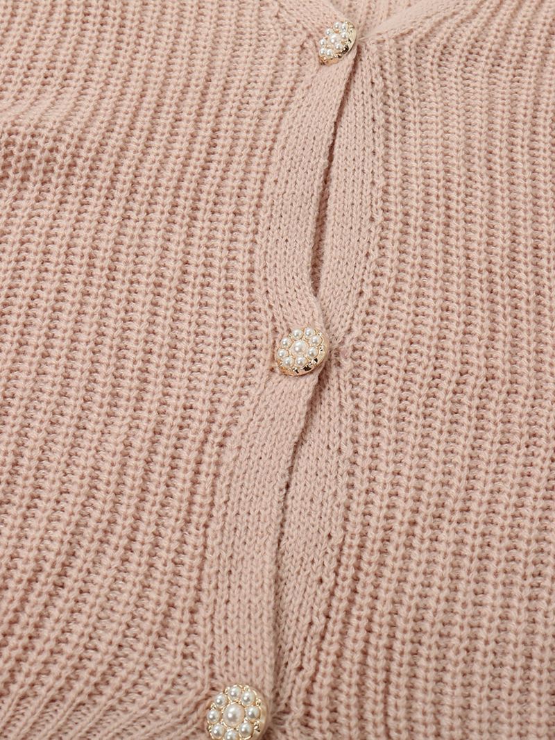 Kvinder Solid Simple Mild Pink Uregelmæssig Hem Daily Wear Strikket Cardigan