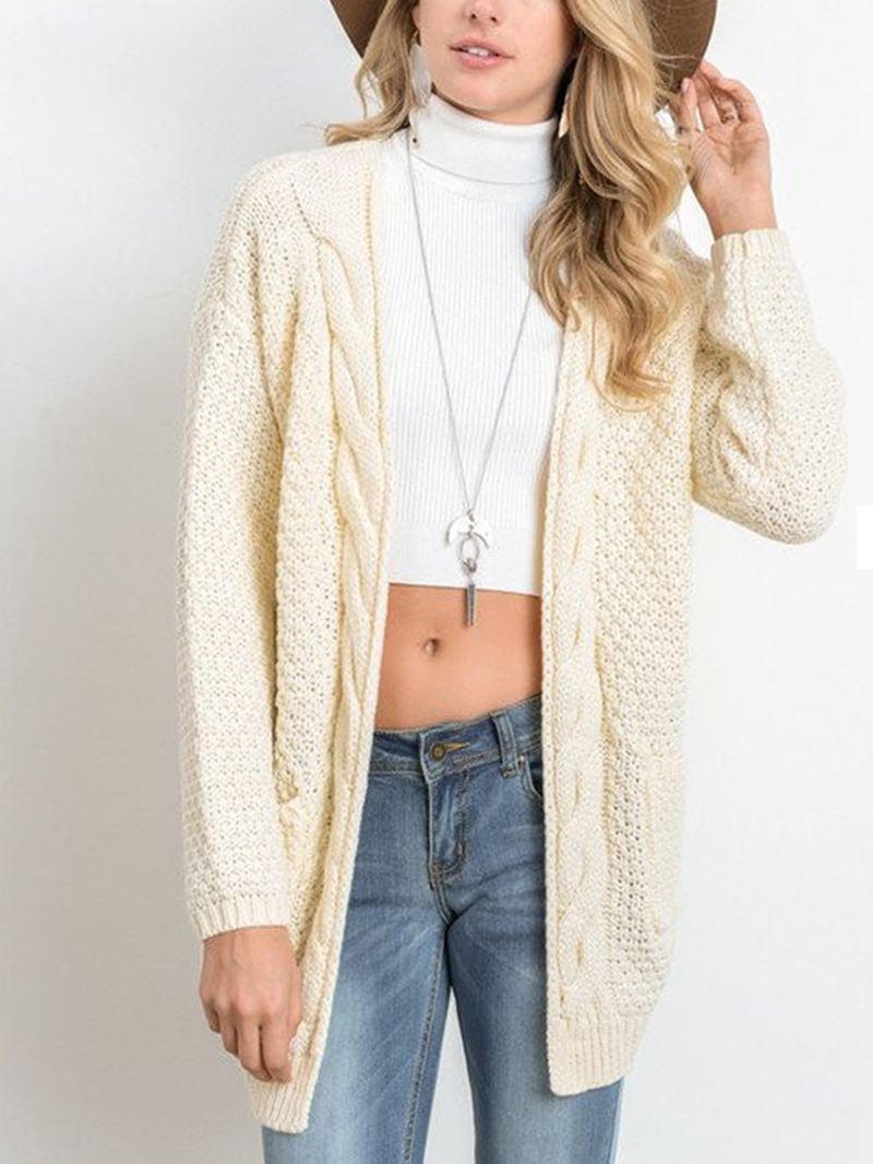 Kvinder Strikket Ensfarve Loose Pocket Twisted Cardigans