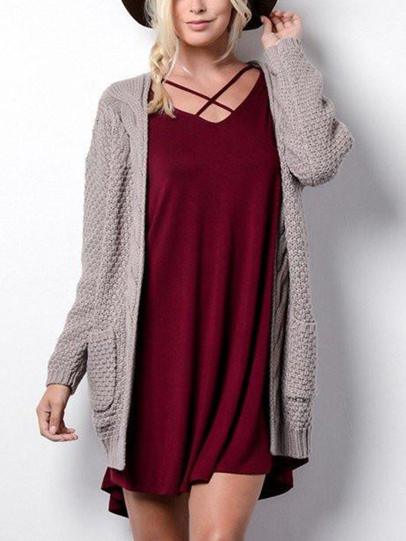 Kvinder Strikket Ensfarve Loose Pocket Twisted Cardigans