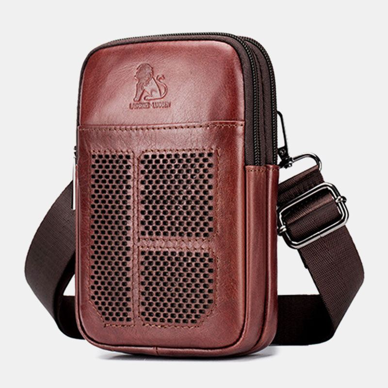 Ægte Læder Til Mænd Retro Business Casual Ensfarvet Læder Okselæder Multi-bære Taljetaske Crossbody Taske