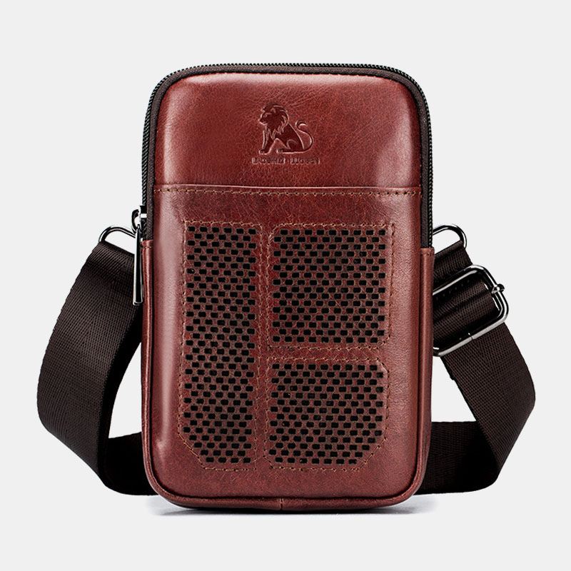 Ægte Læder Til Mænd Retro Business Casual Ensfarvet Læder Okselæder Multi-bære Taljetaske Crossbody Taske