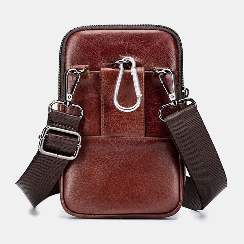 Ægte Læder Til Mænd Retro Business Casual Ensfarvet Læder Okselæder Multi-bære Taljetaske Crossbody Taske