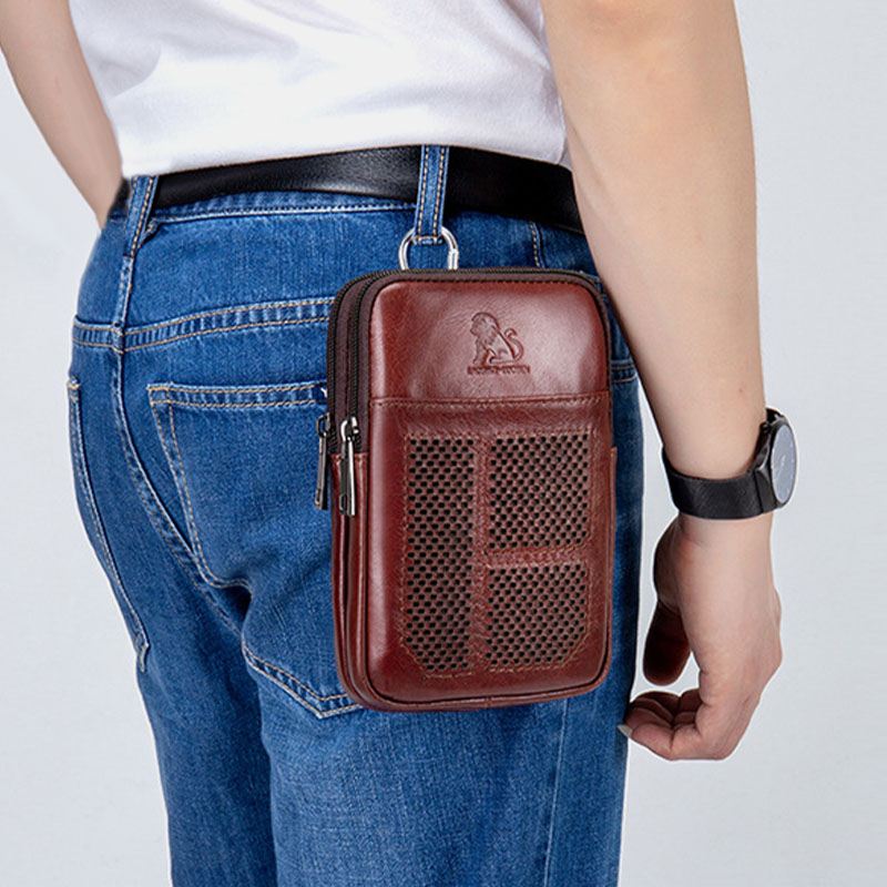 Ægte Læder Til Mænd Retro Business Casual Ensfarvet Læder Okselæder Multi-bære Taljetaske Crossbody Taske