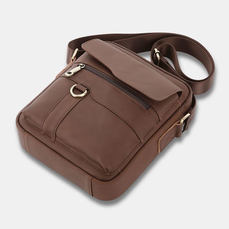 Ægte Læder Til Mænd Stor Kapacitet Vintage Afslappet 6.5 Tommer Telefontaske Crossbody-taske Skuldertaske Messenger Briefcase