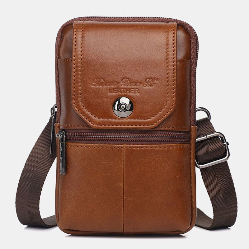 Ægte Læder Til Mænd Vintage Multi-card Slot 6.5 Tommer Mini Telefontaske Crossbody-taske Taljetaske Kohudstaske