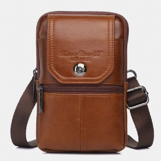 Ægte Læder Til Mænd Vintage Multi-card Slot 6.5 Tommer Mini Telefontaske Crossbody-taske Taljetaske Kohudstaske