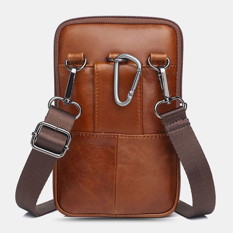 Ægte Læder Til Mænd Vintage Multi-card Slot 6.5 Tommer Mini Telefontaske Crossbody-taske Taljetaske Kohudstaske