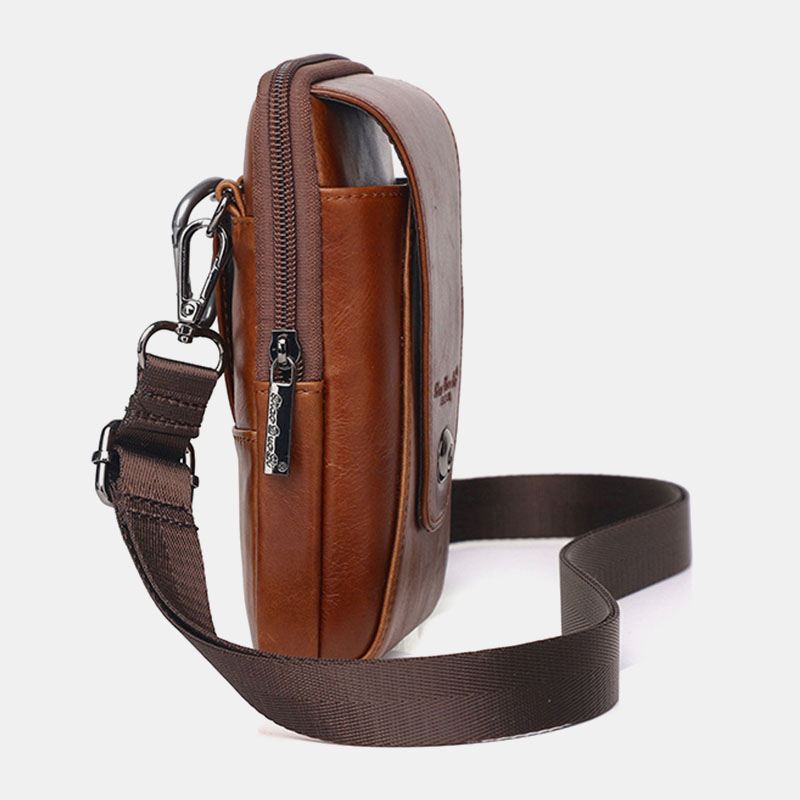 Ægte Læder Til Mænd Vintage Multi-card Slot 6.5 Tommer Mini Telefontaske Crossbody-taske Taljetaske Kohudstaske