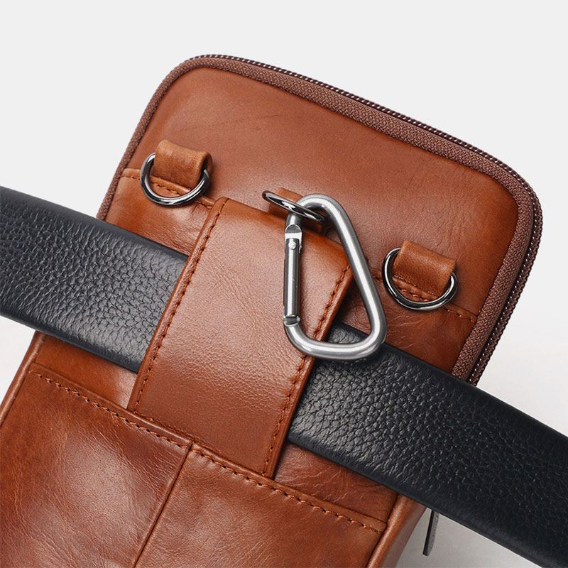 Ægte Læder Til Mænd Vintage Multi-card Slot 6.5 Tommer Mini Telefontaske Crossbody-taske Taljetaske Kohudstaske