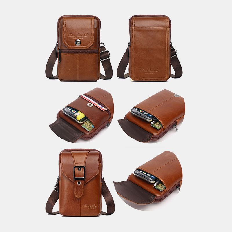 Ægte Læder Til Mænd Vintage Multi-card Slot 6.5 Tommer Mini Telefontaske Crossbody-taske Taljetaske Kohudstaske