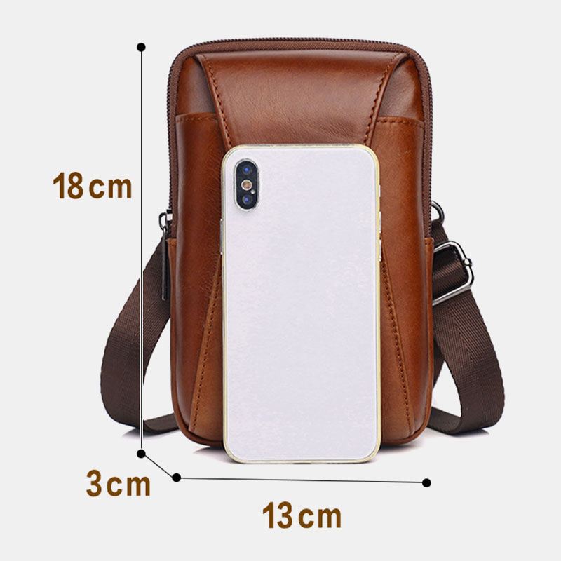 Ægte Læder Til Mænd Vintage Multi-card Slot 6.5 Tommer Mini Telefontaske Crossbody-taske Taljetaske Kohudstaske