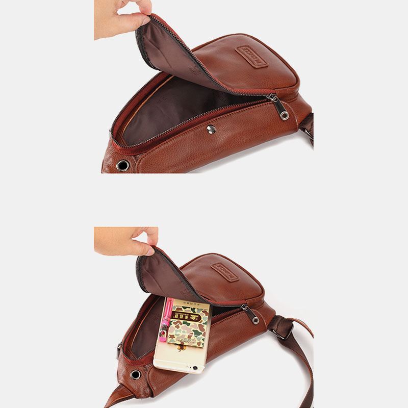 Ægte Læder Til Mænd Vintage Unikt Design Brysttaske Crossbody Taske