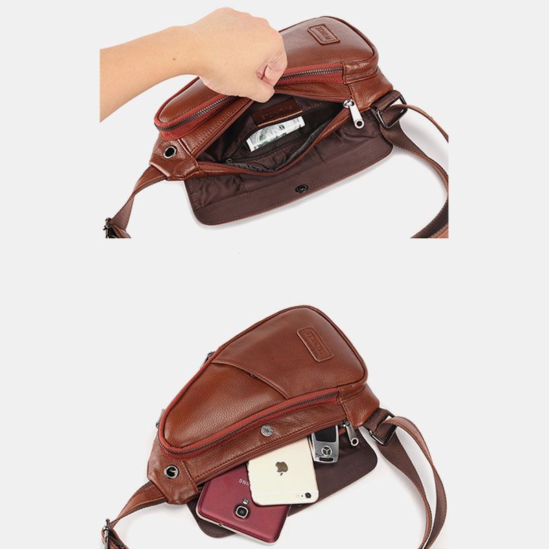 Ægte Læder Til Mænd Vintage Unikt Design Brysttaske Crossbody Taske