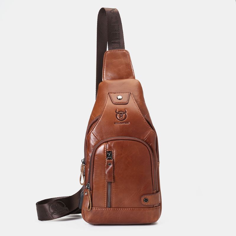 Ægte Læder Usb-opladning Stor Kapacitet Business Casual Brysttaske Skulder Crossbody Taske