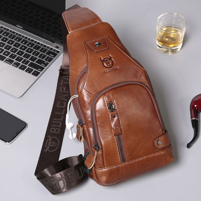 Ægte Læder Usb-opladning Stor Kapacitet Business Casual Brysttaske Skulder Crossbody Taske