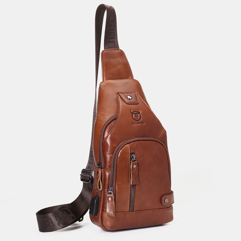 Ægte Læder Usb-opladning Stor Kapacitet Business Casual Brysttaske Skulder Crossbody Taske