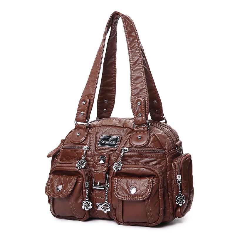 Angel Kiss Kvinder Blødt Læder Multi-pocket Motorcykeltaske Skuldertaske Crossbody Bag Håndtaske