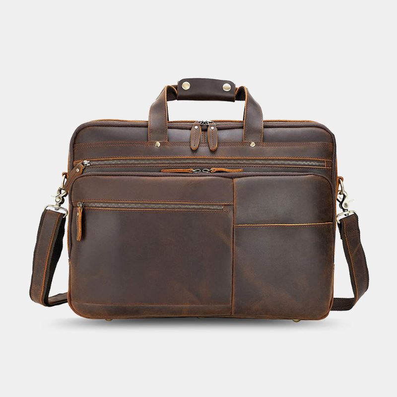 E Mænd Pu Læder Multifunktion Stor Kapacitet Vintage 14 Tommer Laptop Taske Multi-layers Briefcase Håndtaske Crossbody Taske