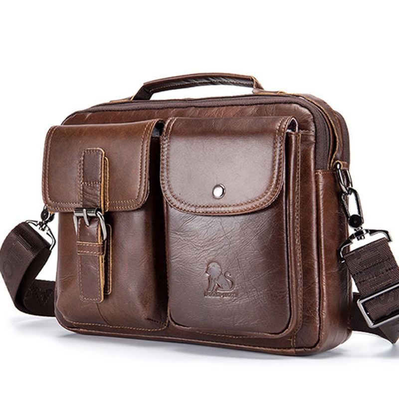 Herre Læder Messenger Bag Retro Laptop Taske Business Briefcase Skuldertaske